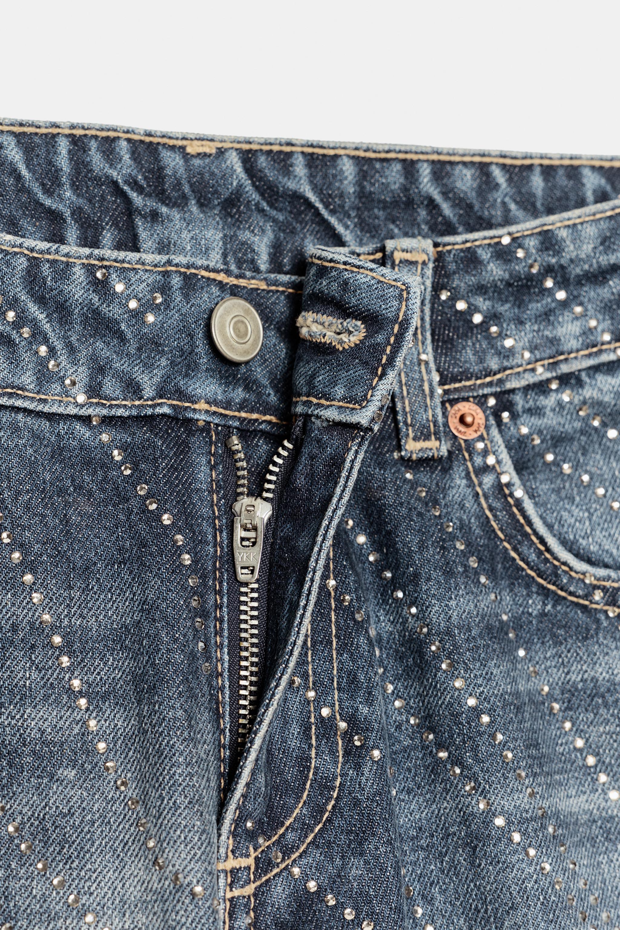 TRF LOW RISE WIDE LEG RHINESTONE JEANS